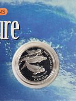 Front of the coin inside a protective plastic case, showing the Beluga Whale design, denomination, date and inscriptions.