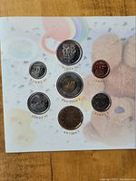 Front display of the 2006 Canadian uncirculated coin set showing seven coins mounted on a backing card with a baby-themed background.