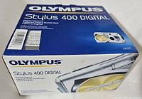 Original Olympus Stylus 400 Digital camera box with product branding and image.