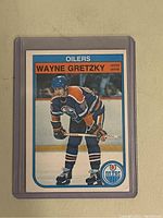 Front of the card in plastic sleeve showing Wayne Gretzky in Oilers uniform
