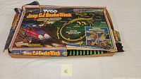 Original Tyco Jeep CJ Snake-Track Race Set box showing graphics and branding, box is worn and torn.