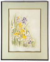 Framed original watercolour floral painting under glass.