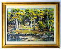 Framed watercolour painting showing the full artwork and gold decorative frame.