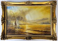 Frontal view of the watercolor painting in ornate gold frame