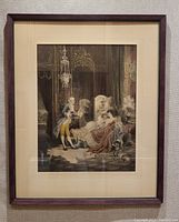 Front view of framed lithograph showing the full artwork with matting and dark wooden frame