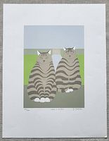 Full view of the signed silkscreen print showing two cats with clear signature and number 59/100.