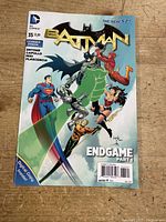 Front cover of Batman Endgame Part 1 No. 35 comic showing Batman fighting multiple characters including Superman and Wonder Woman.