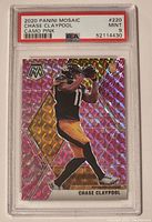 Front photo of the 2020 Panini Mosaic Chase Claypool trading card with Prizm Mosaic Chase Camo Pink design graded PSA 9.