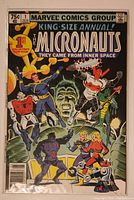 Front cover of The Micronauts Issue #1 King-Size Annual comic book showing colorful characters and title details.