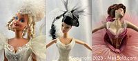 Three ballerina Barbie dolls grouped together, showing details of costume, hair, and face