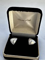 Pair of vintage Classic Rock pearl earrings in black velvet-lined box.