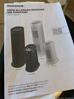Owner's manual for Honeywell HEPA Allergen Remover Air Purifiers showing model numbers including HPA160.
