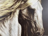 Close-up of the white horse print showing detailed mane and face