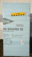 Front side view of a single blue fanfold foam board showing printed text with brand and product specifications.