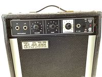 Front view showing control panel with two instrument inputs (HI and LO), volume, tone, overdrive knobs, and power switch. RAM logo and model 5SD label visible.