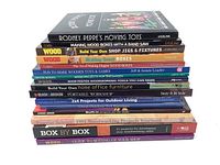 Stack of 16 woodworking books with visible spines showing titles and publishers.