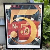 Full front view of the framed print showing the large gold 5 and geometric shapes behind it.