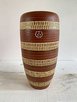 Front and full view of large Hohr Germany striped vase with pottery mark visible
