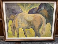 Full front view of framed painting showing overall composition and framing