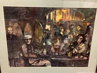 Blurry frontal view of the entire bar scene watercolor under glass
