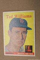 Front of card showing Ted Williams portrait, name and team designation on yellow background