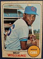 Front of 1968 Billy Williams Topps baseball card showing player image, team Cubs, outfielder position, and card number 37.