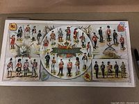 Full image of the print showing multiple British Army regiment uniforms in various poses with 'Past' and 'Present' labels