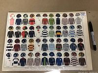 Complete overview of the original 1925 "Football Colours" print showing multiple rows of football shirts and caps representing various UK public schools.