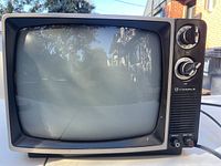 Front view of small vintage Candle color TV showing screen and control knobs