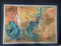 Full frontal image of the framed original painting by Korbin showing two flamenco dancers depicted with dynamic brushwork and vibrant colors.