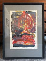 Framed and matted watercolor artwork showing entire piece inside a black frame with gray matting and glass covering.