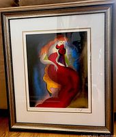 Full front view of framed serigraph showing overall condition, frame style, and dimensions
