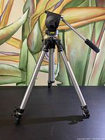 Full view of the Bogen Model 3126 tripod showing extendable metal legs with locking clamps and rubber feet.