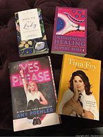 Front covers of four non-fiction books: 'How to Be a Lady,' 'Indigenous Healing,' 'Yes Please,' and 'Bossypants.'