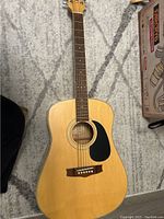 Full front view showing dreadnought body, pickguard and rosette