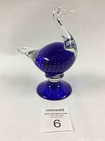 Murano glass swan figurine blue body clear neck side angle