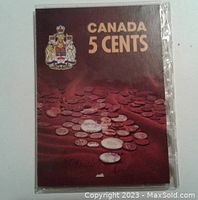 Front cover of the coin collector's album titled 'Canada 5 Cents' showing a brown background with scattered coins image and Canadian coat of arms.