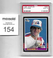 Front of 1985 Donruss Pete Rose Montreal Expos baseball card in protective PSA slab with Mint 9 grade label.