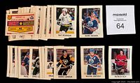 Complete stack of 1987-88 O.P.C. Hockey Leaders mini cards with label and some visible cards showing player photos and names like Mario Lemieux, Wayne Gretzky, Patrick Roy.