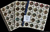 Four binder pages displaying fronts of 60 Topps 1990 metal baseball coins, portraits of various star players.