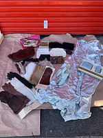 Overview of all items laid out including dress, gloves, and bags