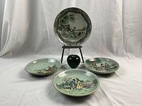 Overview of four plates arranged with size reference apple