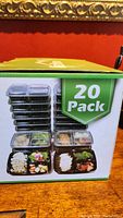 Box showing 20 pack of meal prep containers
