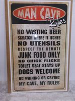 Front view of the 17x11 inch Man Cave Rules poster showing the full text design.