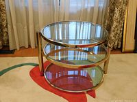 Angled side view showing top and middle shelves in closed position