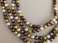 Close-up of multicolor round pearls showing luster and color variety