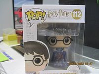 Front view of the boxed Funko Pop Harry Potter #112 figure showing the figure inside and logo details.
