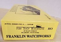 Yellow box side view showing ‘Jewel Series No.4’ and address of Fine Scale Miniatures