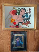 Wood framed hand painted Aquarius mirror with colorful zodiac illustration and text