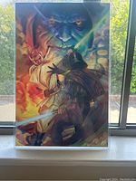 Star Wars lenticular poster showing Jedi characters in battle and a large menacing face
